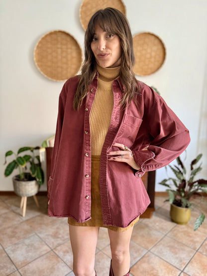 1990's vintage oversize burgundy denim shirt