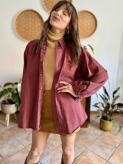 1990's vintage oversize burgundy denim shirt