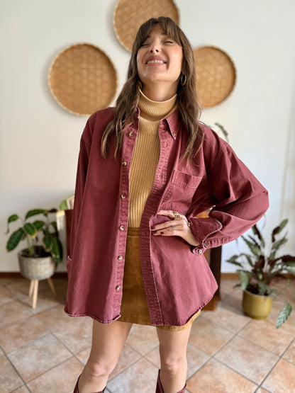 1990's vintage oversize burgundy denim shirt