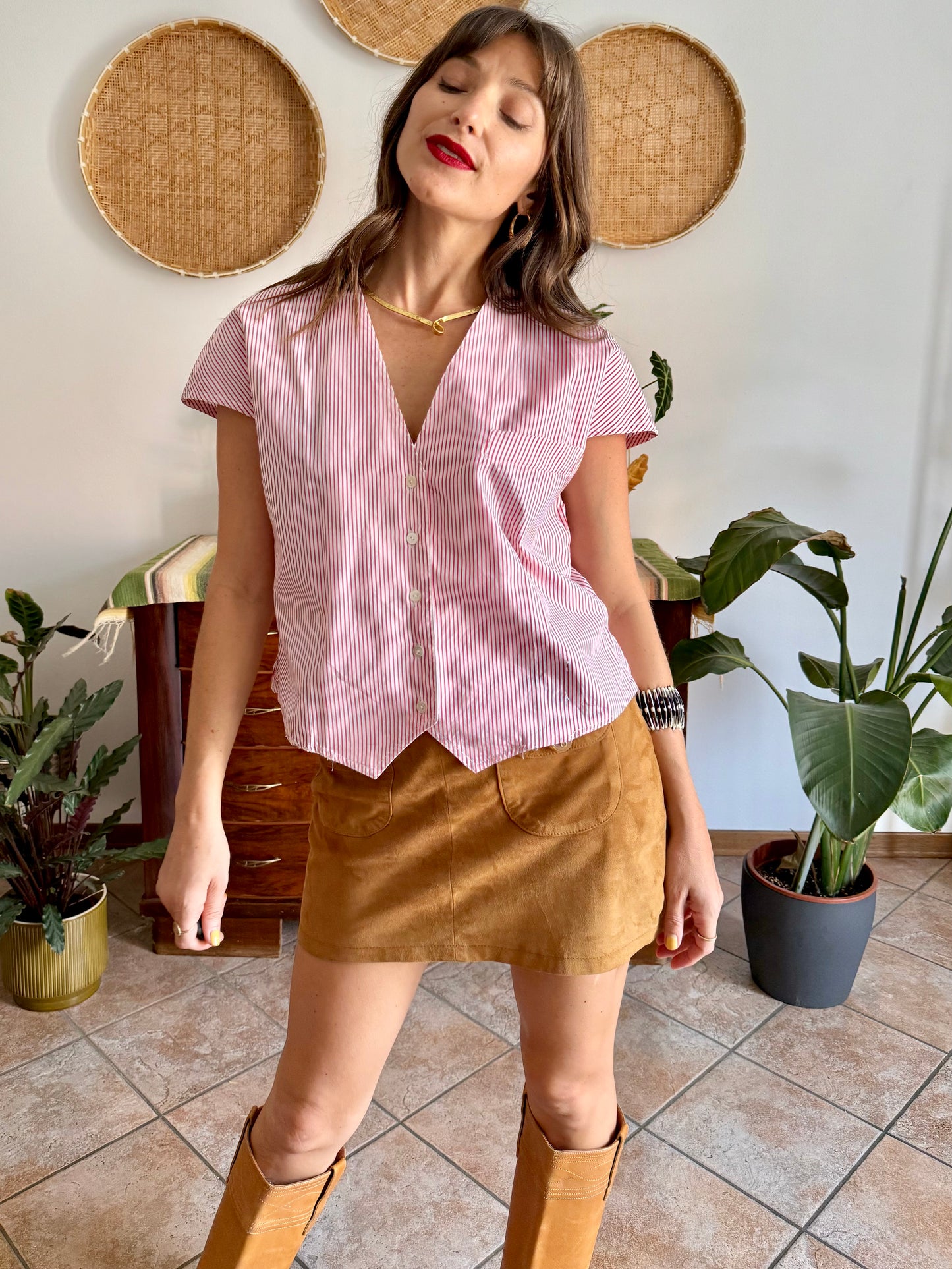 1990's vintage red and white stripe cotton shirt