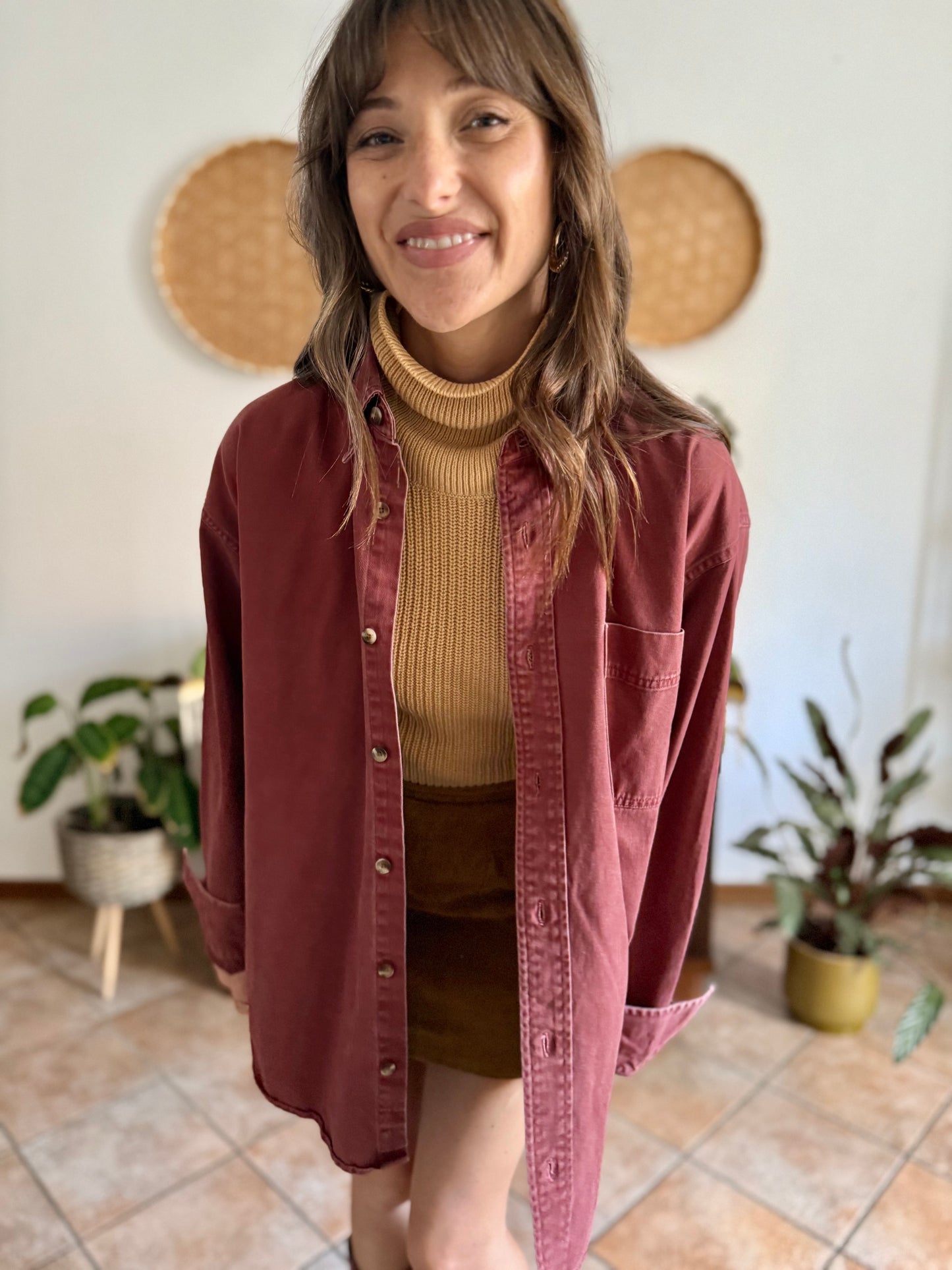 1990's vintage oversize burgundy denim shirt