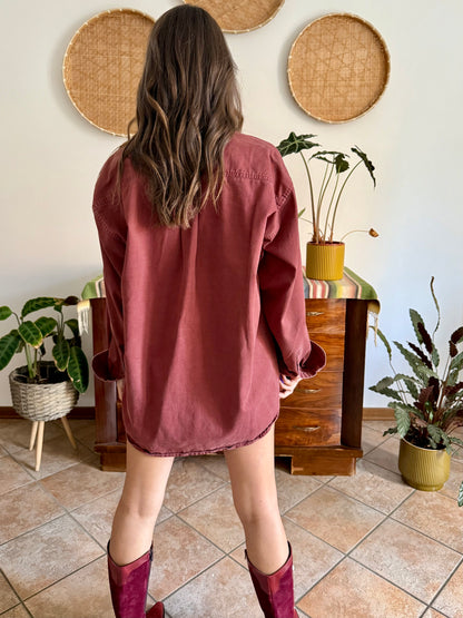 1990's vintage oversize burgundy denim shirt