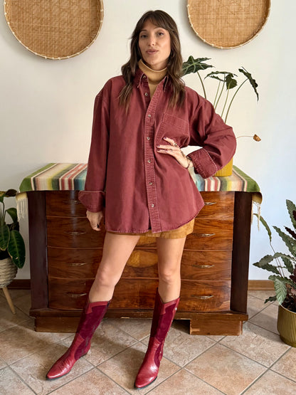 1990's vintage oversize burgundy denim shirt