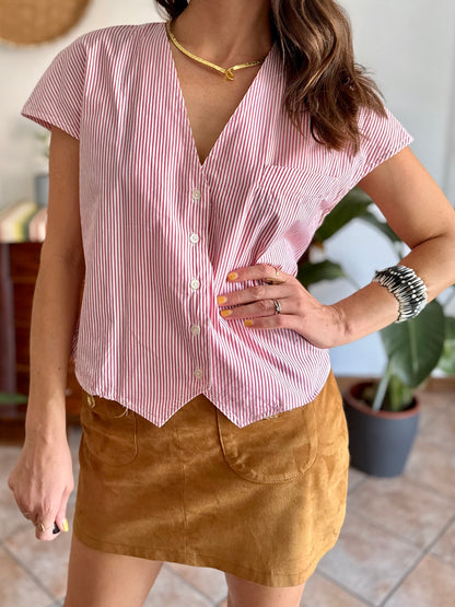 1990's vintage red and white stripe cotton shirt