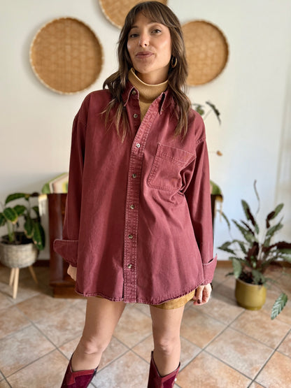 1990's vintage oversize burgundy denim shirt
