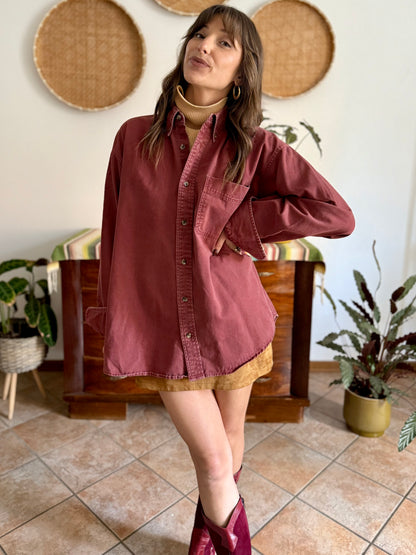 1990's vintage oversize burgundy denim shirt