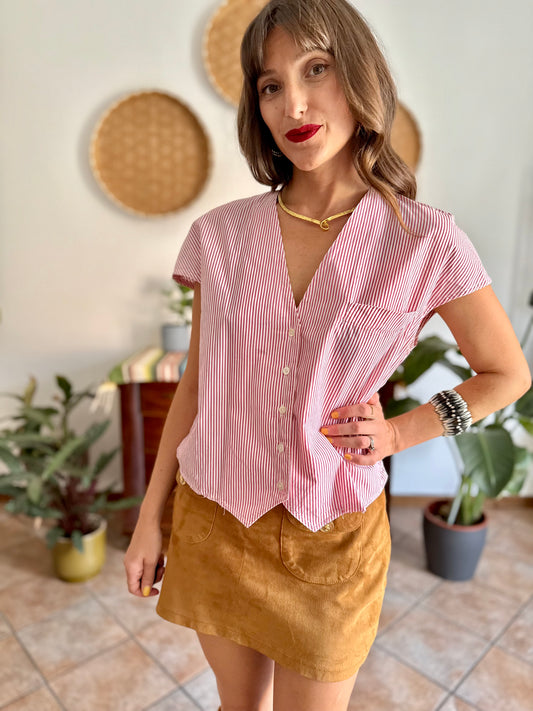 1990's vintage red and white stripe cotton shirt