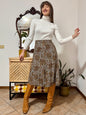 1970's vintage grey, khaki and orange paisley print midi skirt