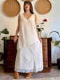 1990's vintage two teared cream maxi dress with floral glass bead detailing