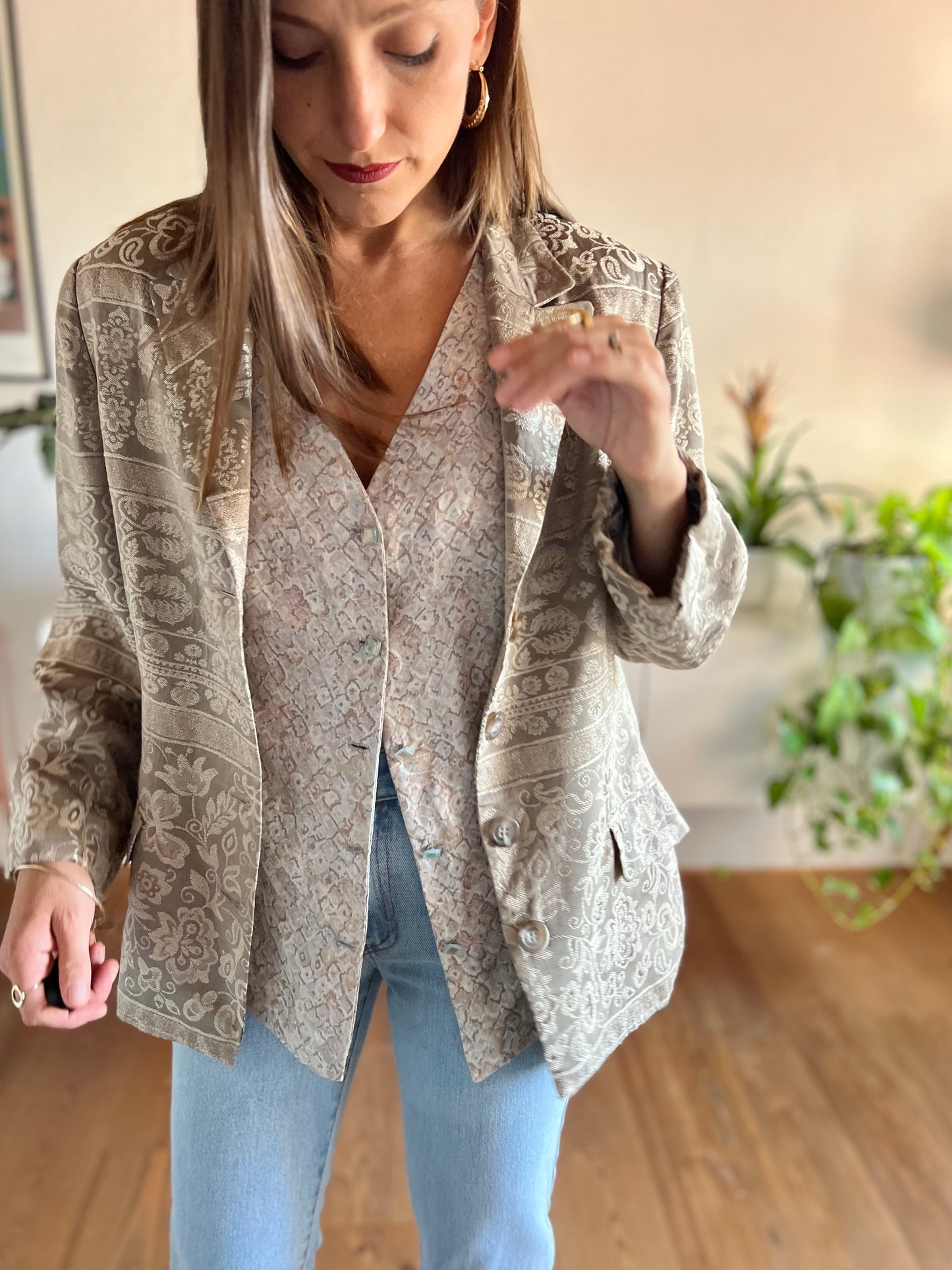 1970's vintage tan floral brocade blazer