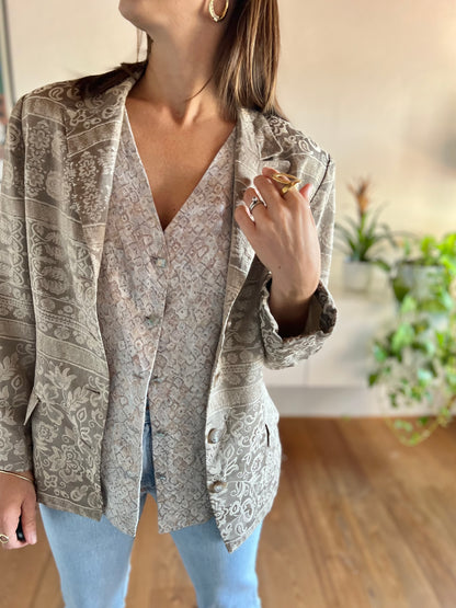 1970's vintage tan floral brocade blazer