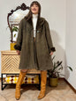 1970's vintage chocolate brown shearling monotone coat with embroidery details