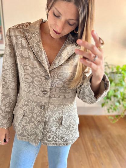 1970's vintage tan floral brocade blazer