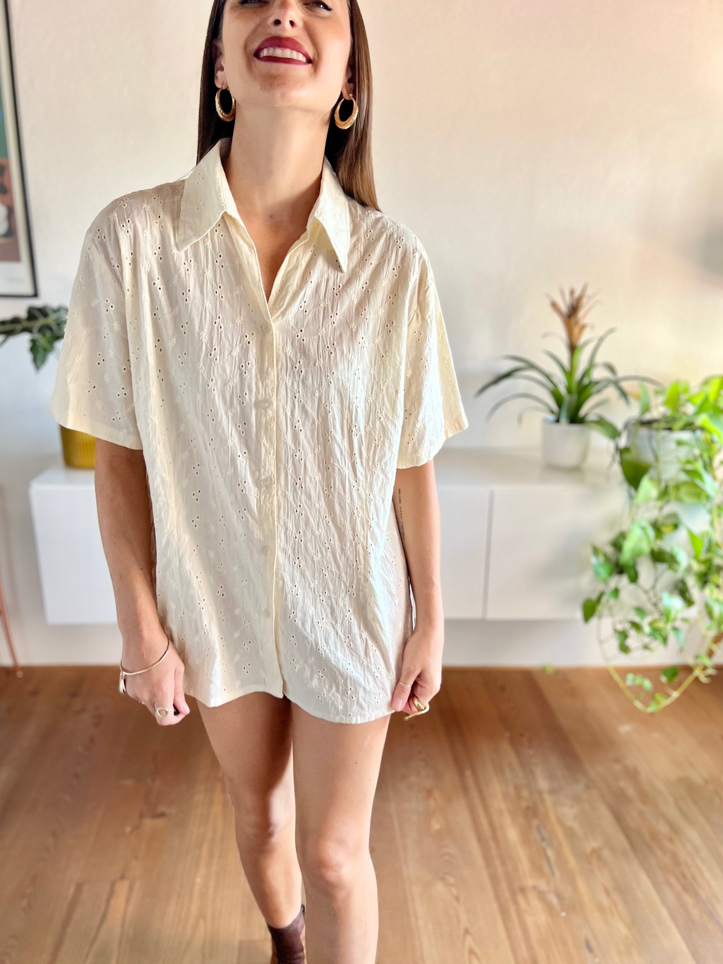 1990's vintage cream eyelet blouse