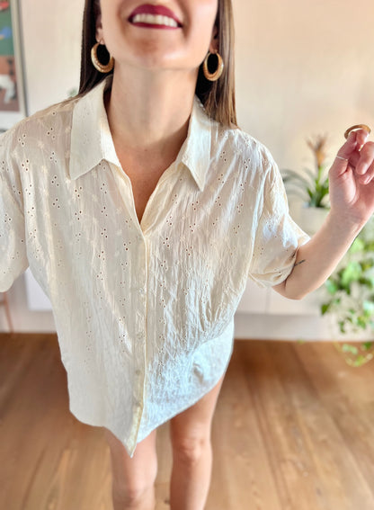 1990's vintage cream eyelet blouse