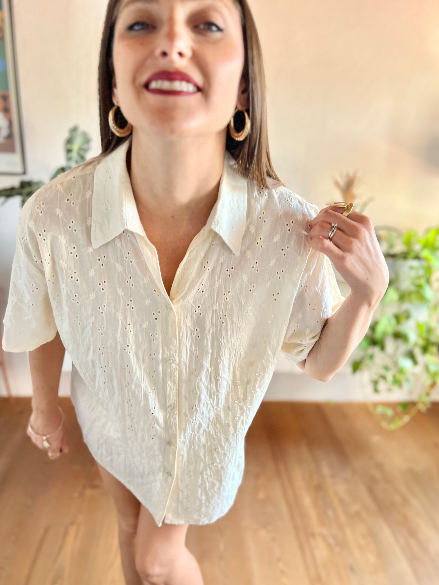 1990's vintage cream eyelet blouse