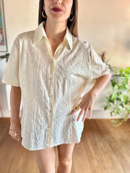 1990's vintage cream eyelet blouse