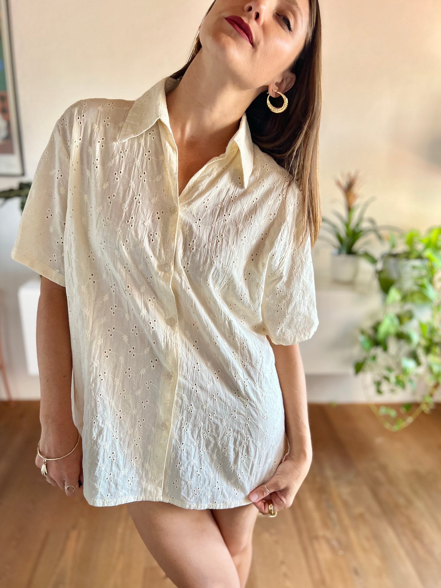 1990's vintage cream eyelet blouse