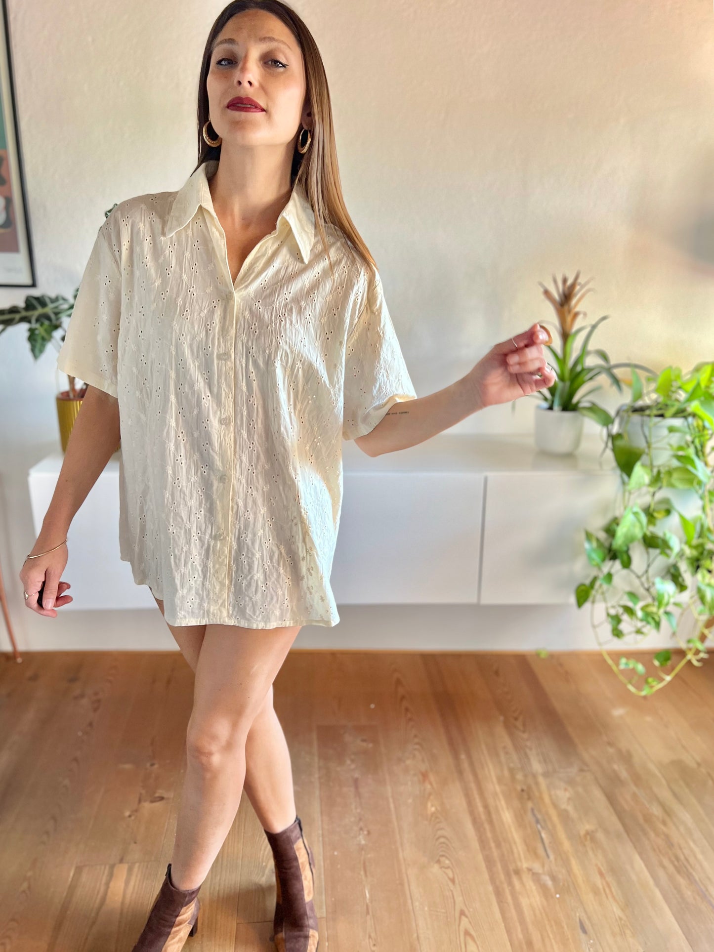 1990's vintage cream eyelet blouse