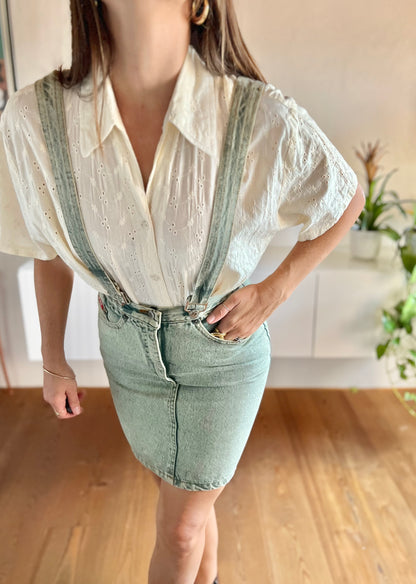 1980's vintage denim overall mini skirt