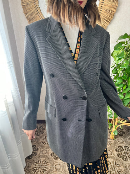 1970's vintage oversize black and cream textured wool blazer