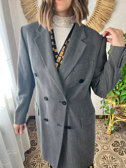 1970's vintage oversize black and cream textured wool blazer