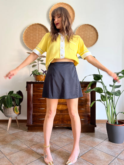 1990's vintage black satin mini wrap skirt