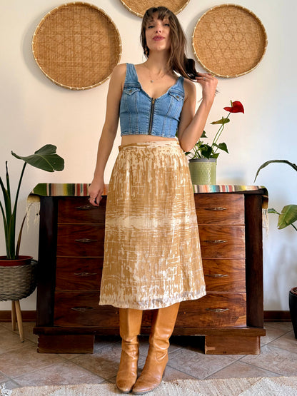 1960's vintage champagne and gold textured irridescent midi skirt