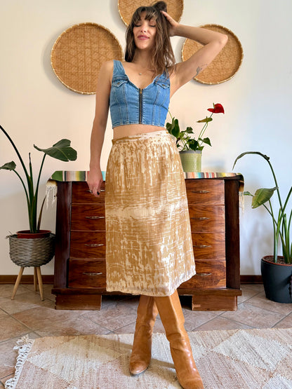 1960's vintage champagne and gold textured irridescent midi skirt