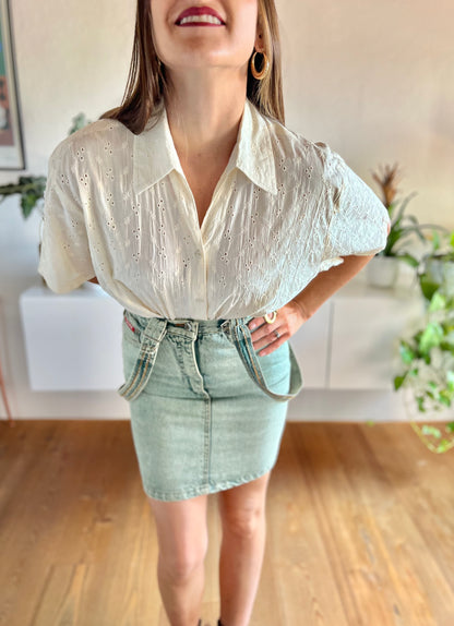 1990's vintage cream eyelet blouse