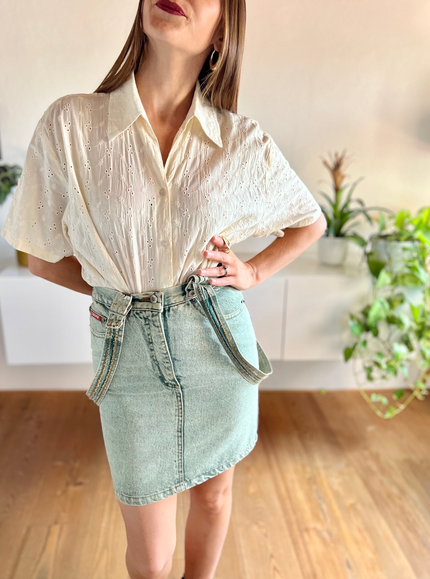 1990's vintage cream eyelet blouse