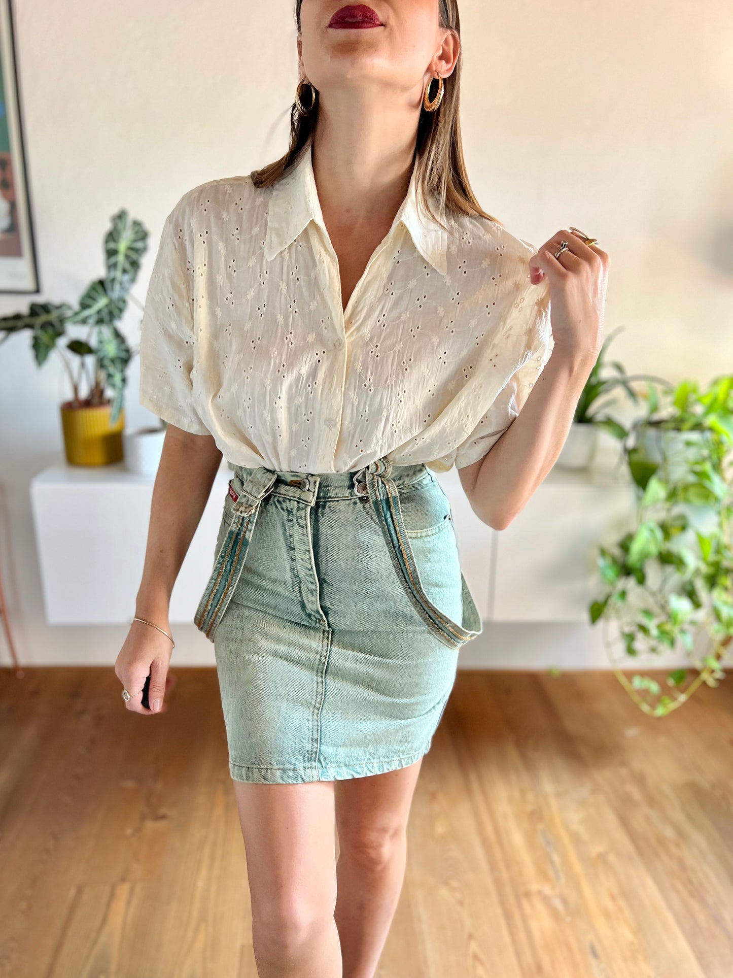 1990's vintage cream eyelet blouse