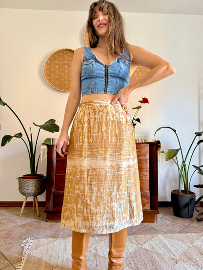 1960's vintage champagne and gold textured irridescent midi skirt
