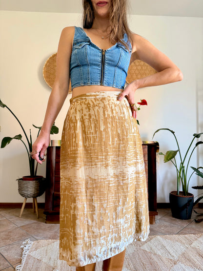 1960's vintage champagne and gold textured irridescent midi skirt