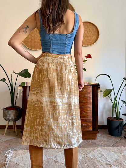 1960's vintage champagne and gold textured irridescent midi skirt