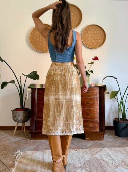 1960's vintage champagne and gold textured irridescent midi skirt