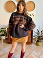 1990's vintage oversize chocolate brown, burgundy and nay blue wool blend stripe knit
