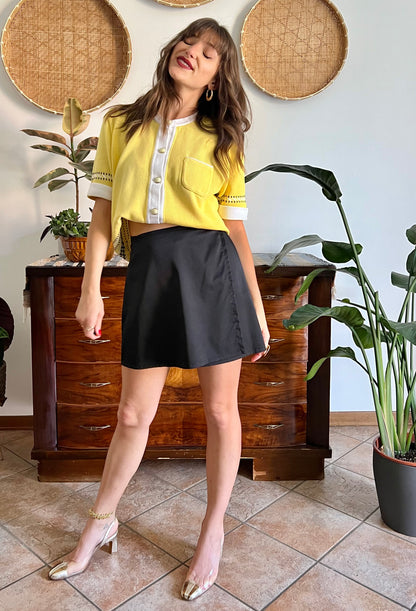 1990's vintage black satin mini wrap skirt