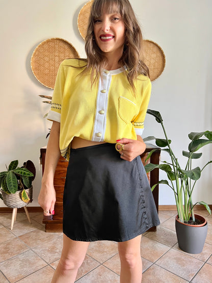 1990's vintage black satin mini wrap skirt