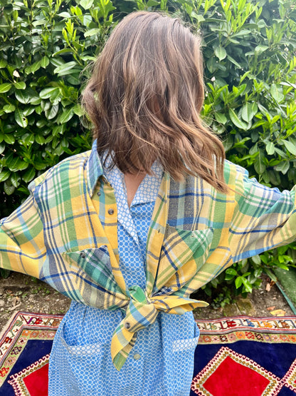 1990's vintage oversize yellow, blue and green flannel shirt