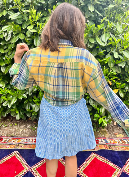 1990's vintage oversize yellow, blue and green flannel shirt