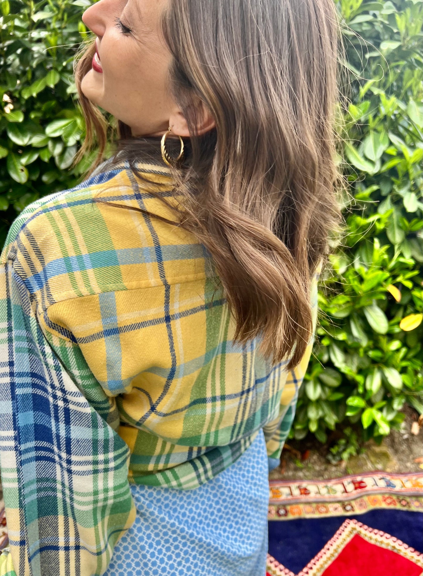 1990's vintage oversize yellow, blue and green flannel shirt