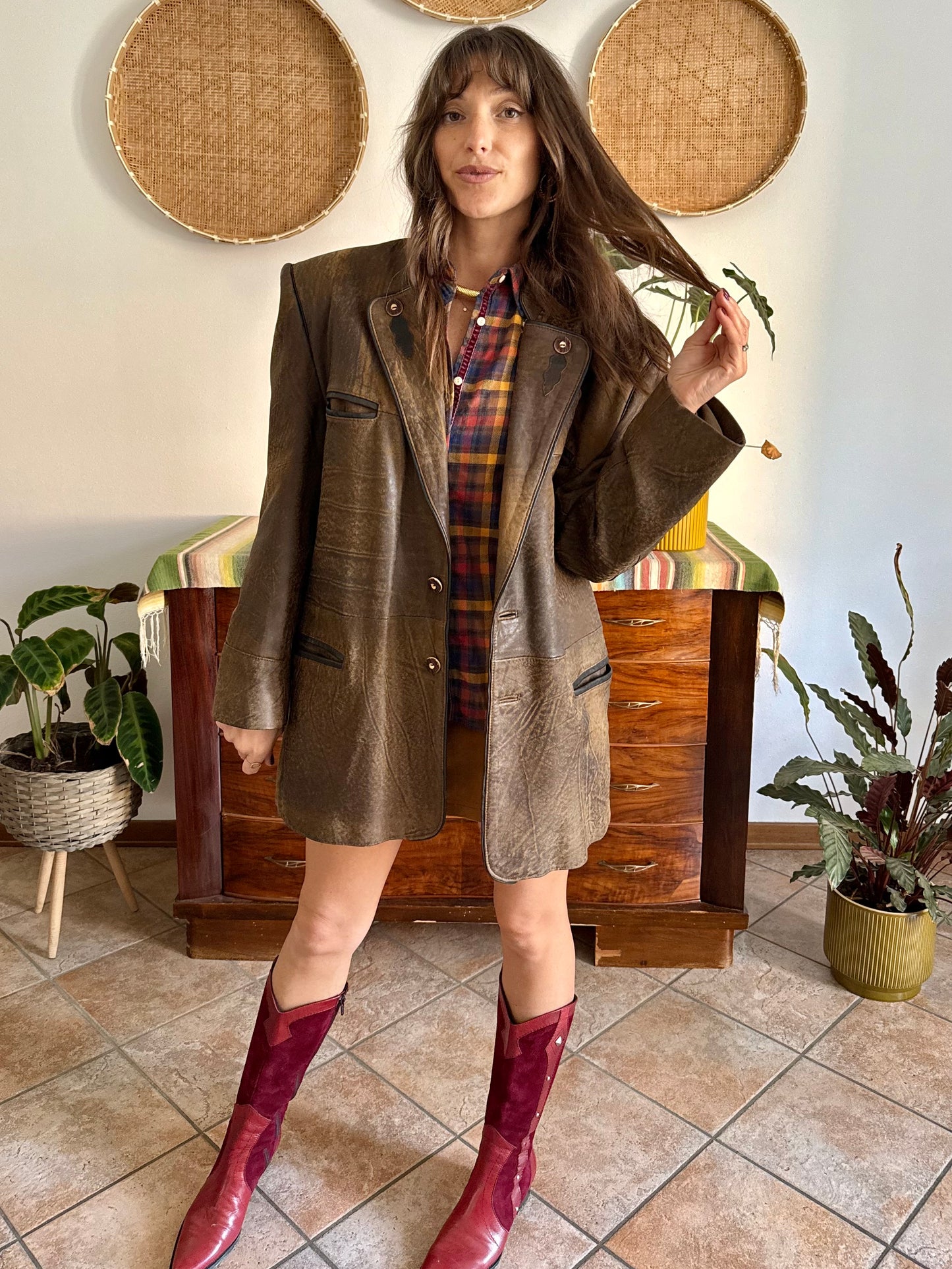 1970's vintage chocolate brown trachten style leather coat