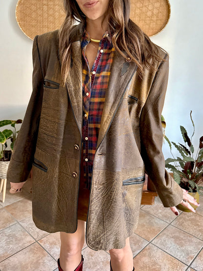 1970's vintage chocolate brown trachten style leather coat