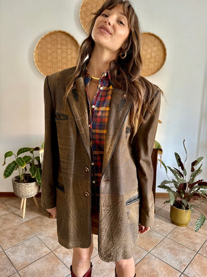 1970's vintage chocolate brown trachten style leather coat