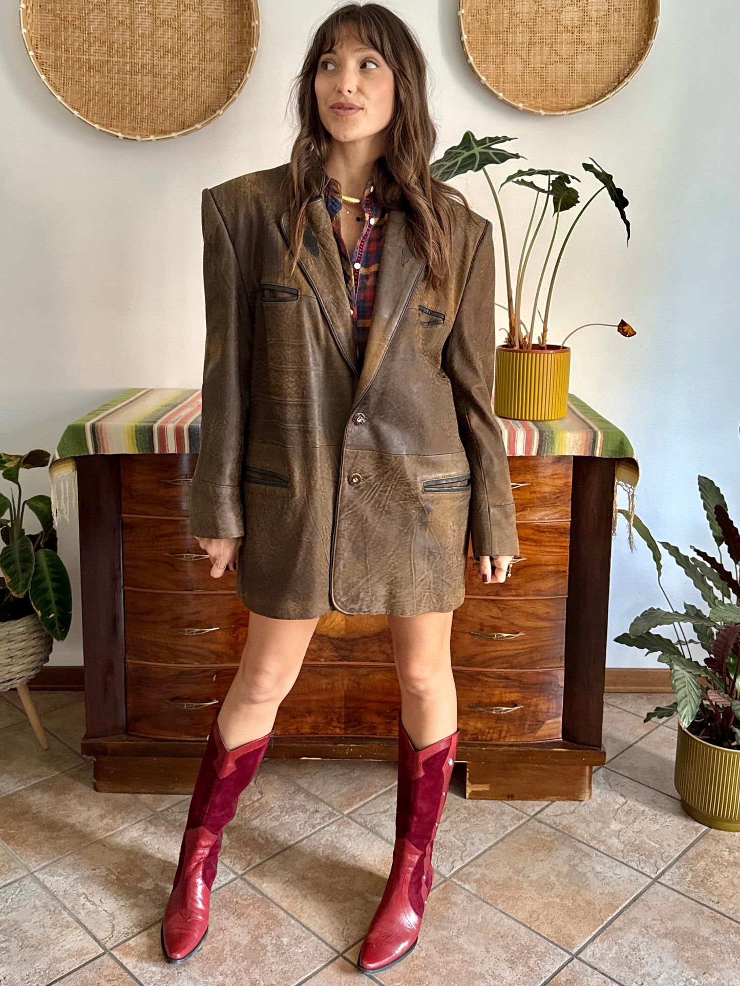 1970's vintage chocolate brown trachten style leather coat