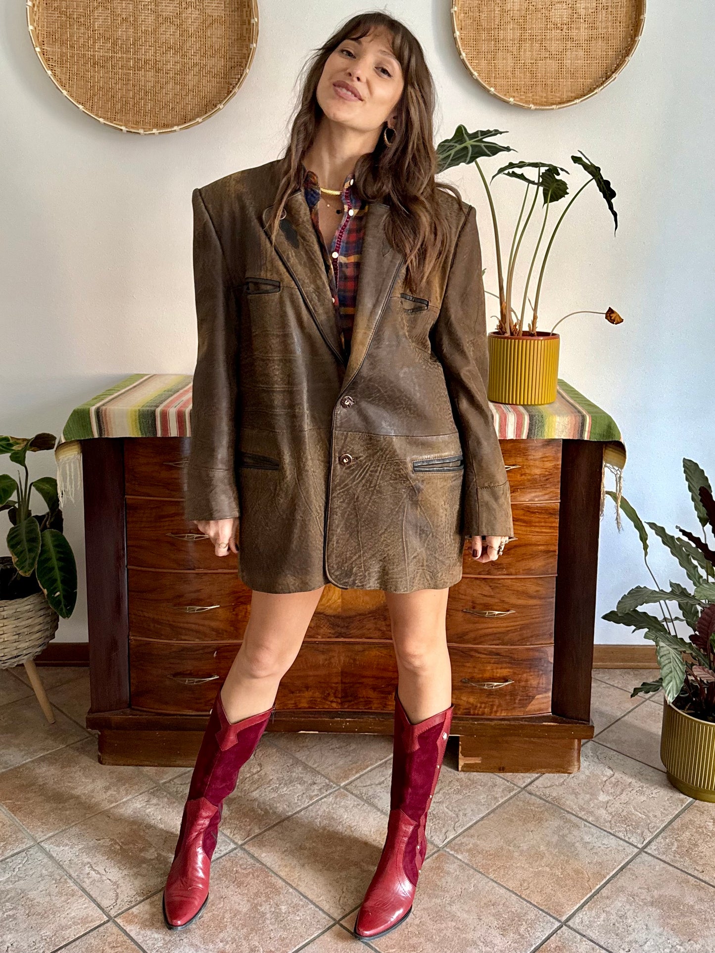 1970's vintage chocolate brown trachten style leather coat