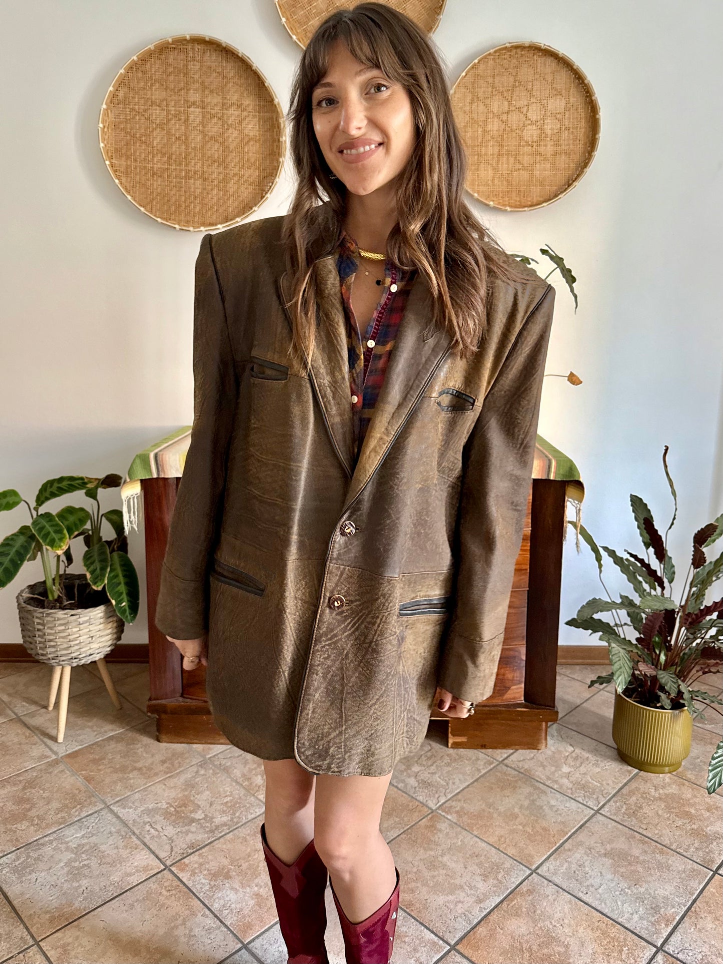 1970's vintage chocolate brown trachten style leather coat