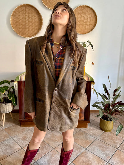 1970's vintage chocolate brown trachten style leather coat