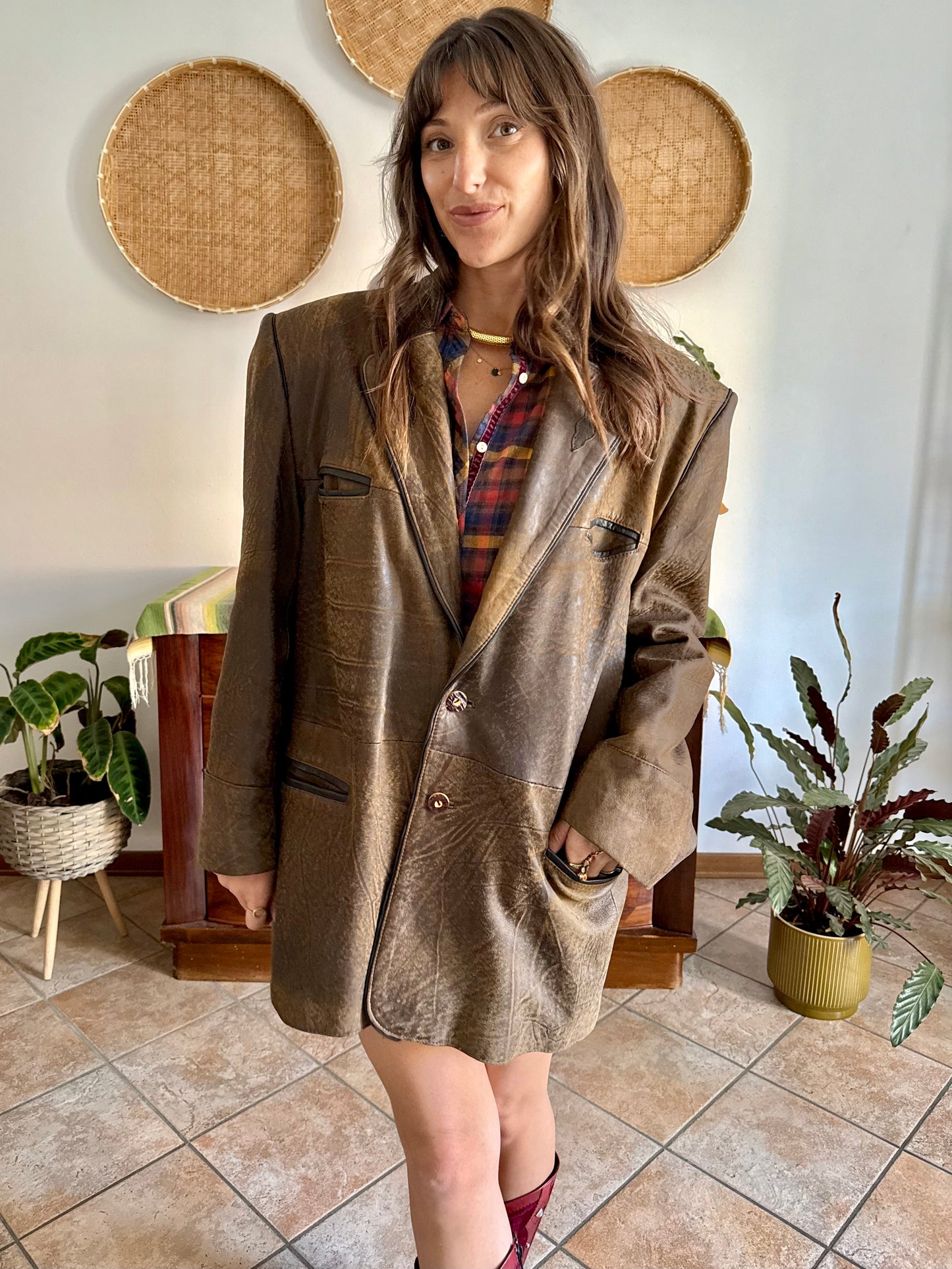 1970's vintage chocolate brown trachten style leather coat